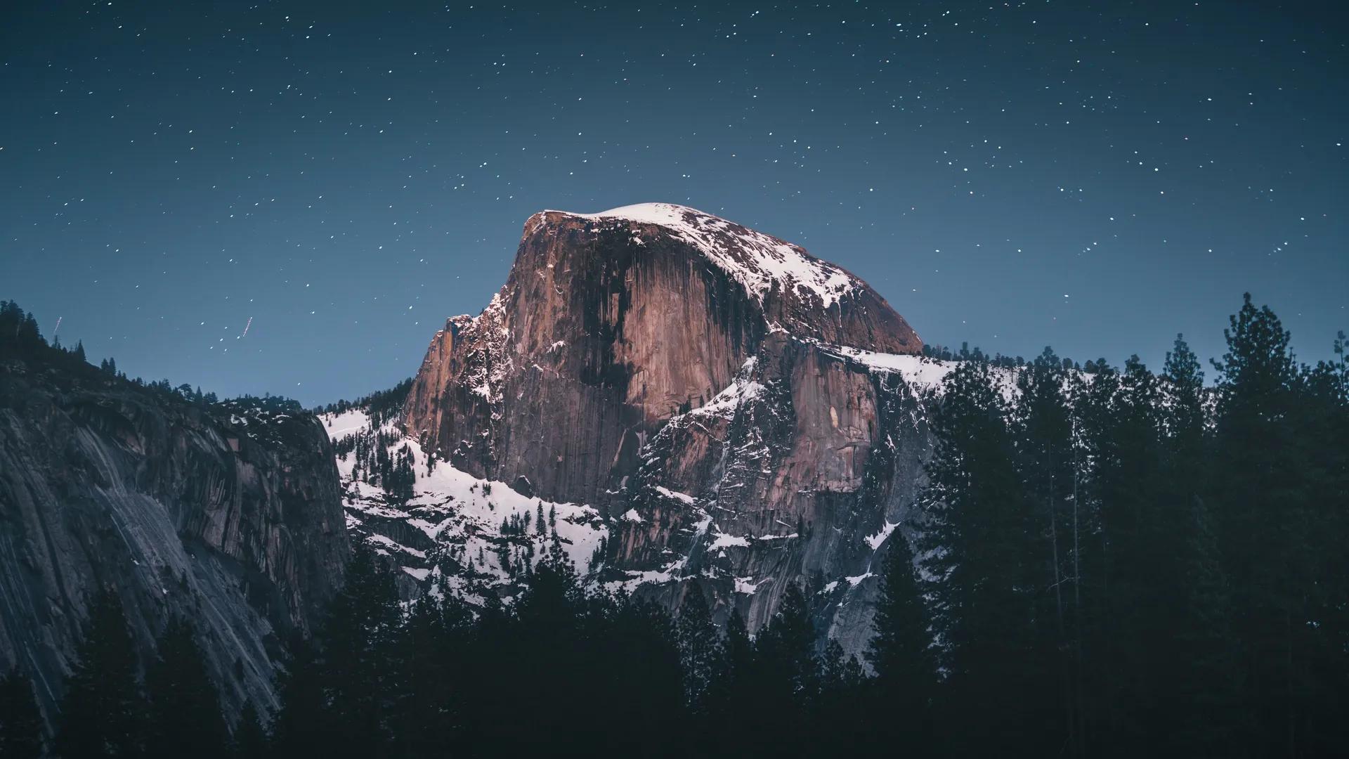 山景 森林 基本操作系统 夜晚 雪山 山脉 星星