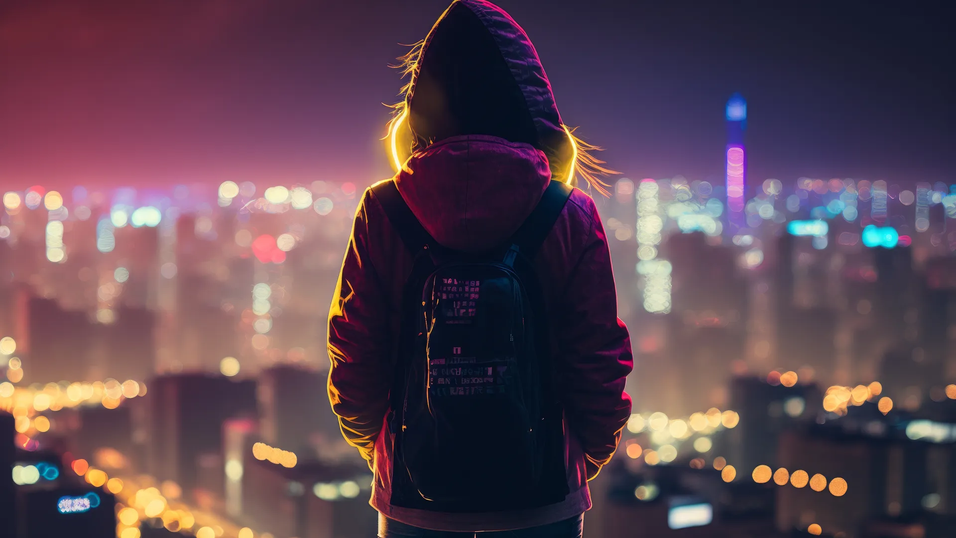 赛博朋克女性，AI艺术城市夜景