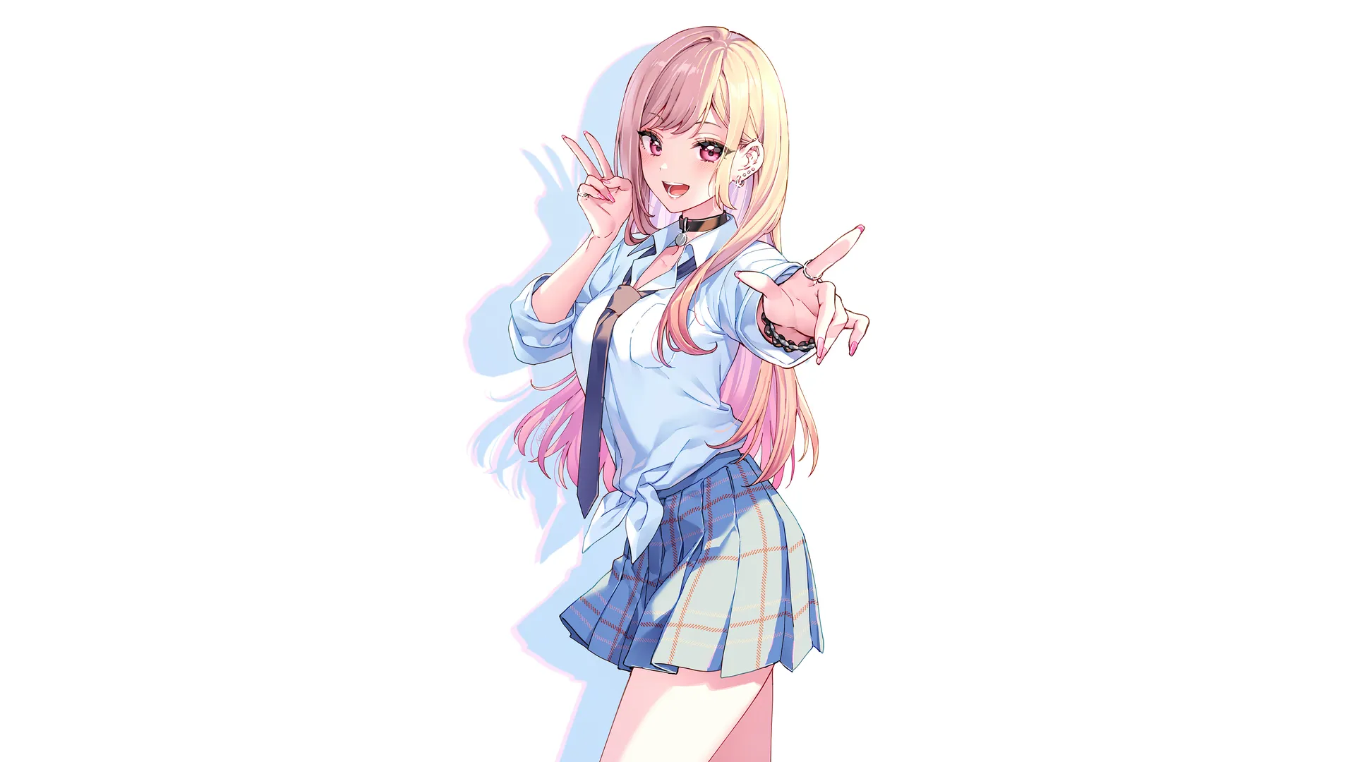 北川马林动漫女孩，白底和平标志设计。