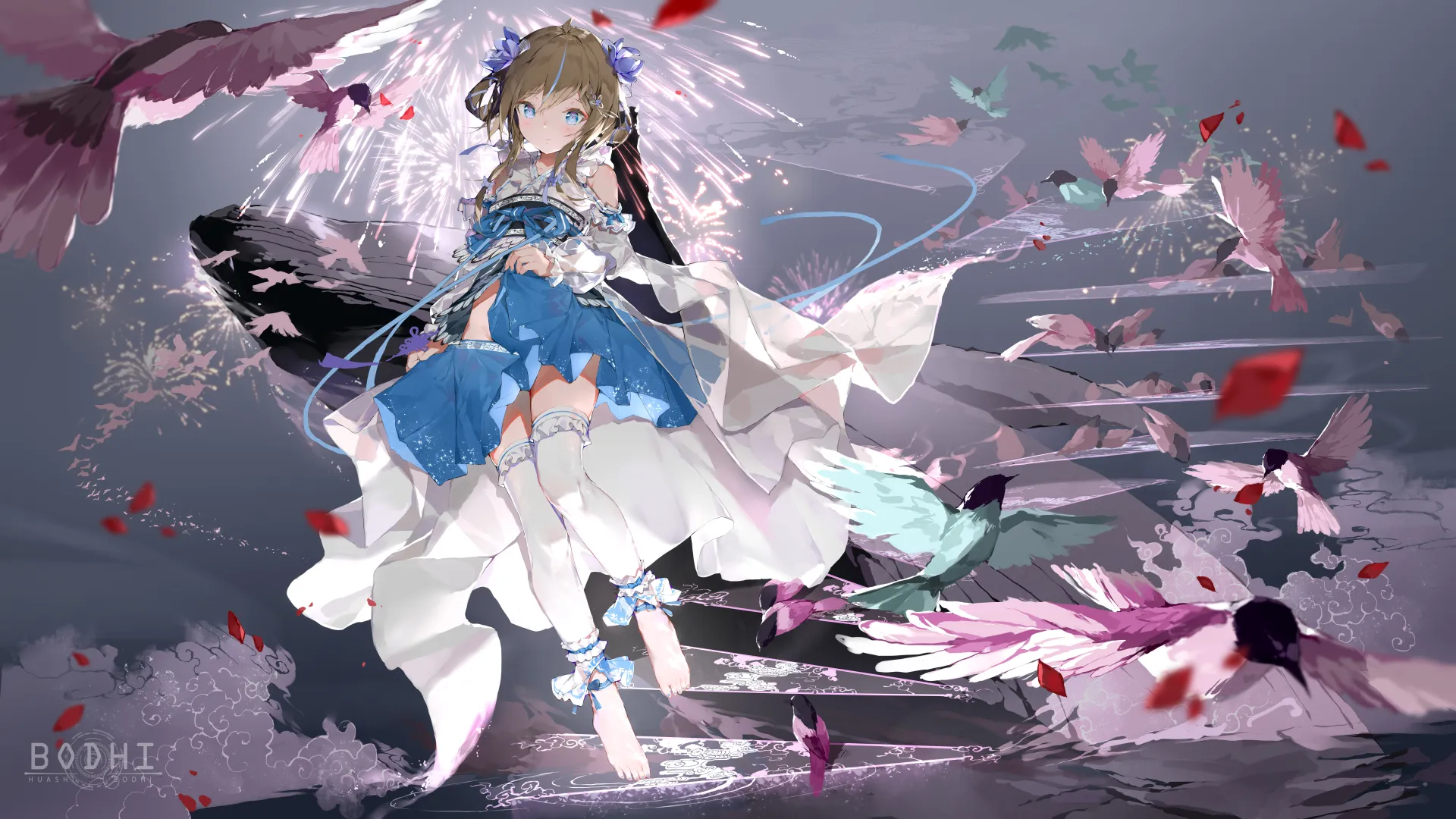 菩提武圣花升降服蓝眼睛动漫女孩8K壁纸
