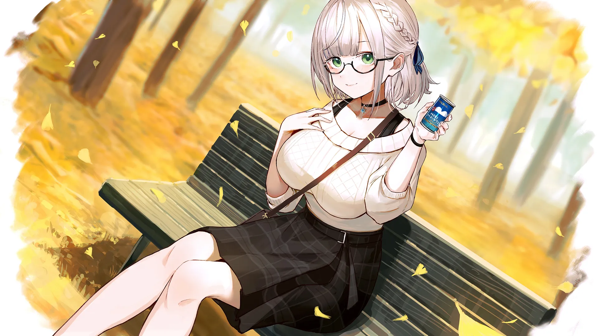 白发眼镜动漫女孩秋日全息风格写真