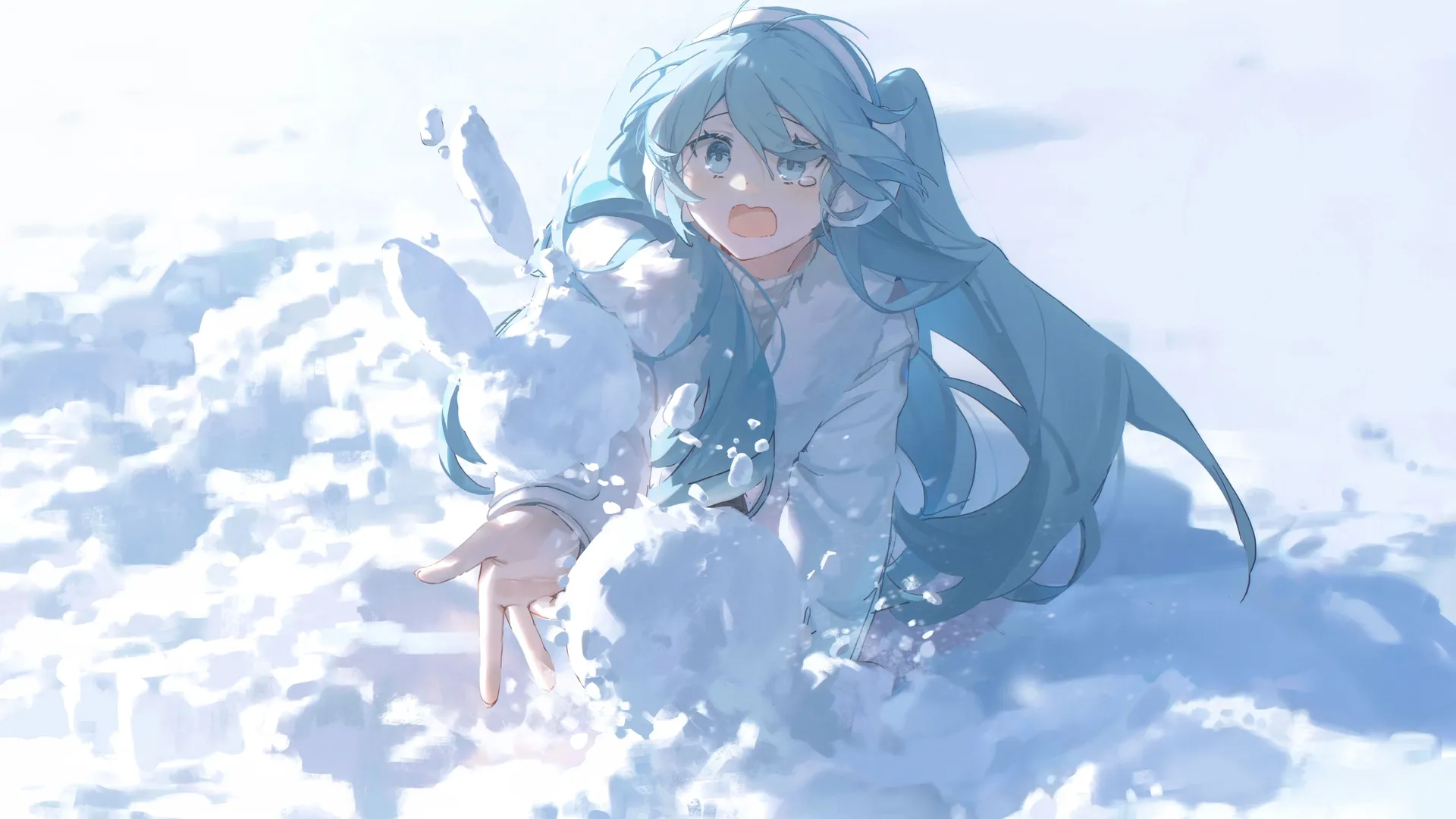 冬日雪地哭泣的皮耶夫动漫女孩