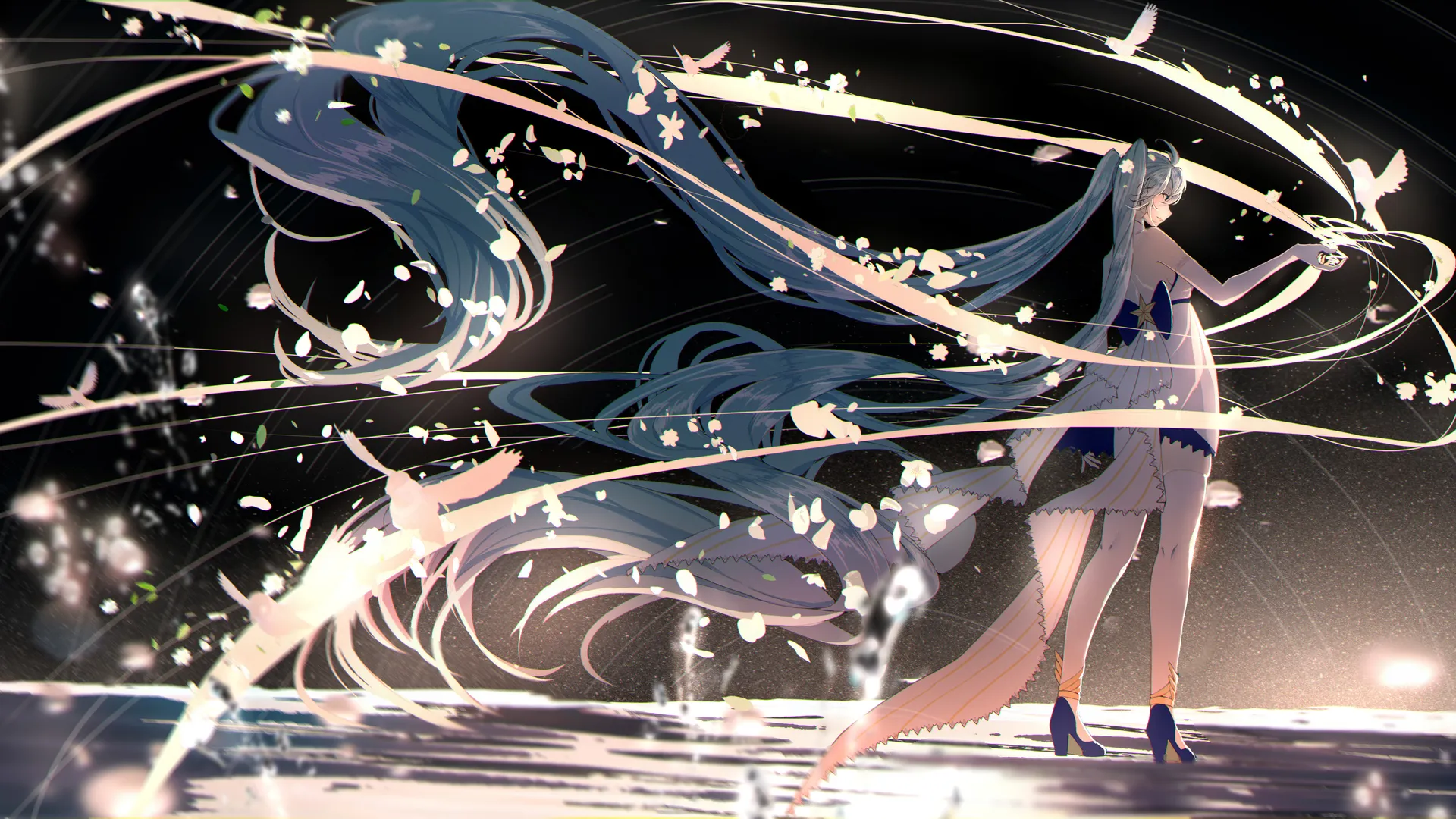 初音长发动漫女孩拉小提琴4K壁纸