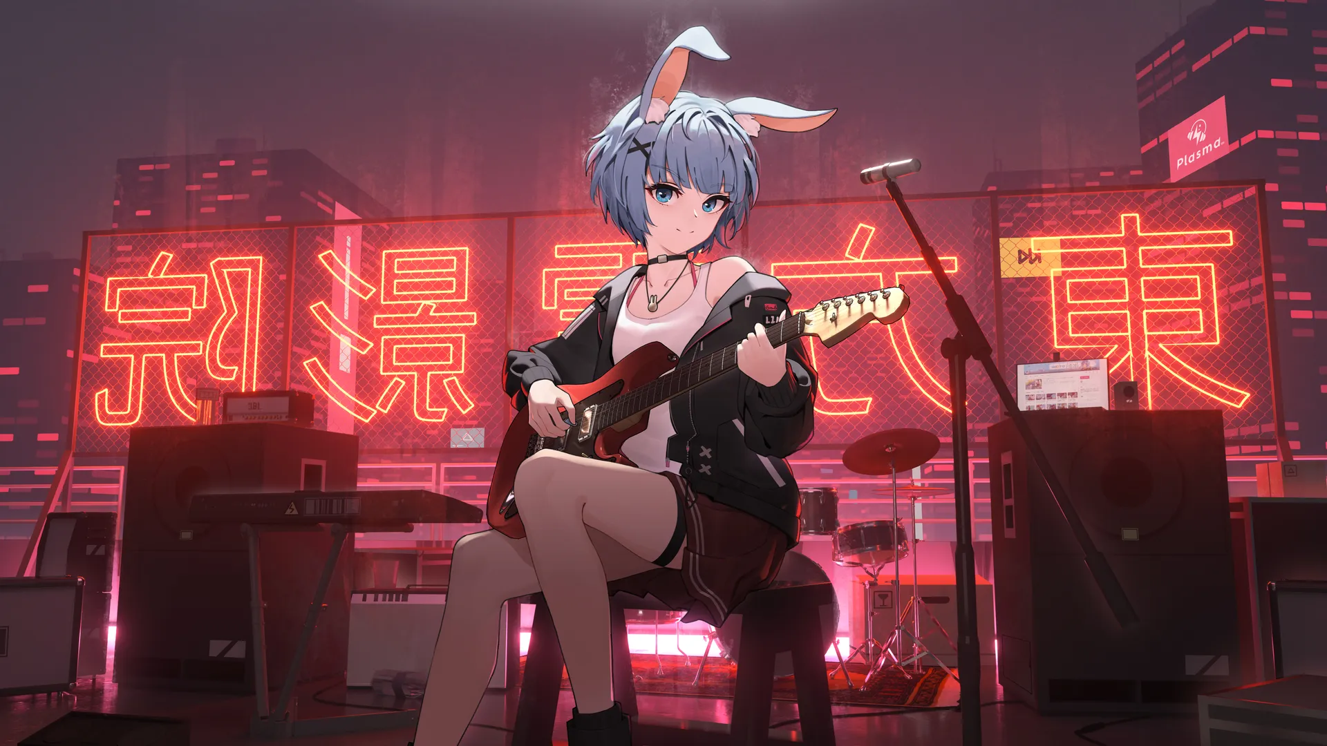 蓝发蓝眼动漫兔耳女孩