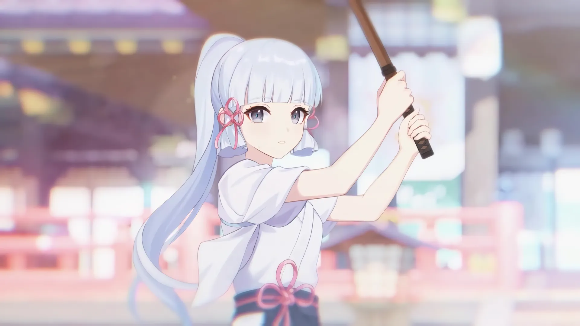 原神蓝眼马尾动漫女孩，背景虚化