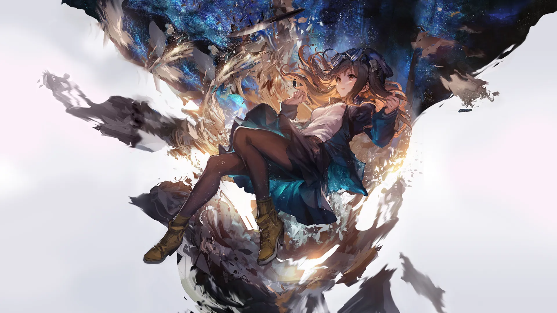 奇幻黑发动漫女孩，高跟鞋漫画艺术。