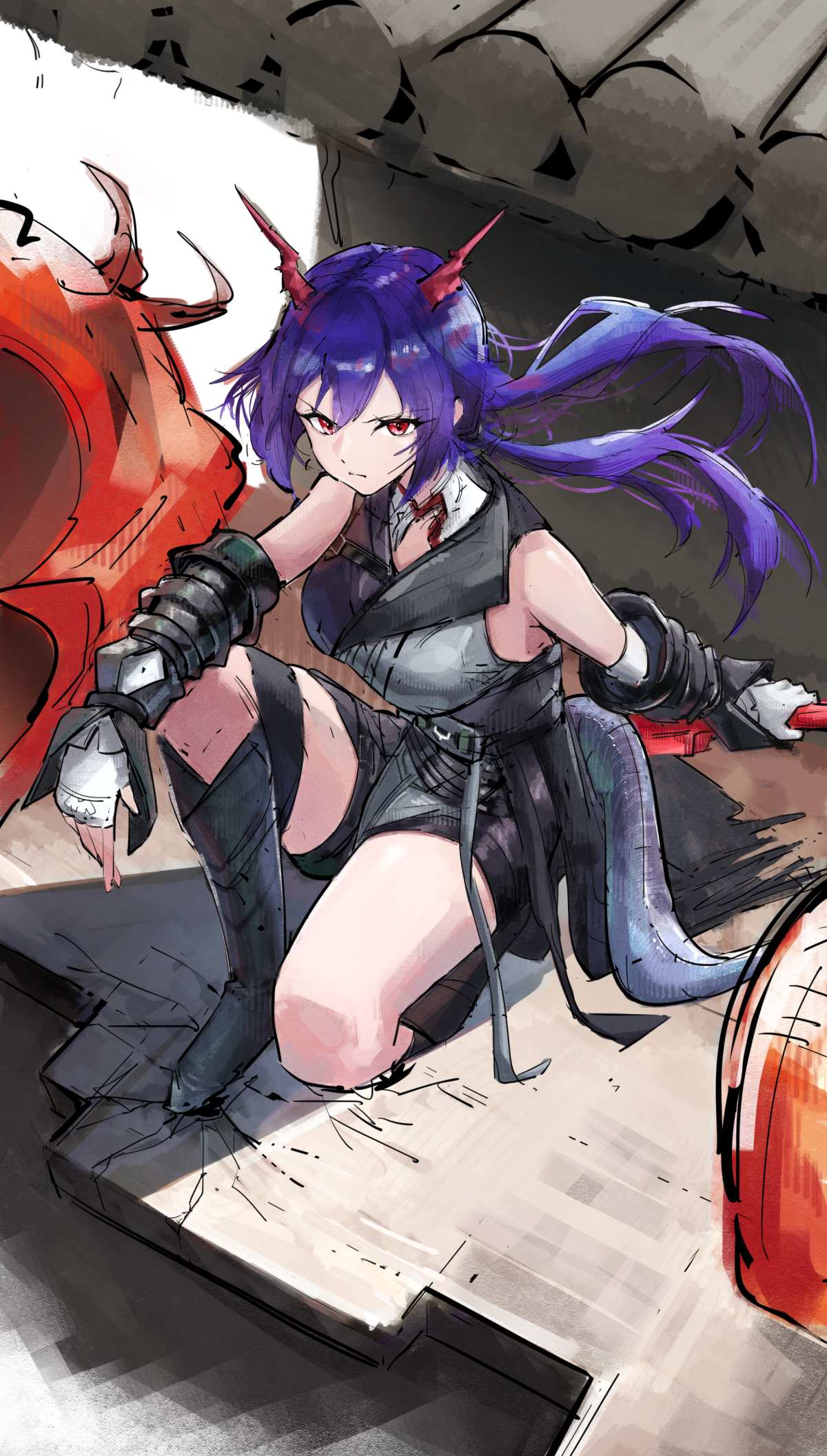 紫发恶魔少女战斗壁纸
